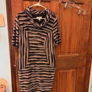 Dress Barn Striped Black and Tan Long Sleeve Dress